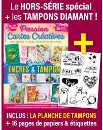 Le kit créatif : 1 planche de tampons diamant + Passion Cartes Créatives "Tampons et encres"