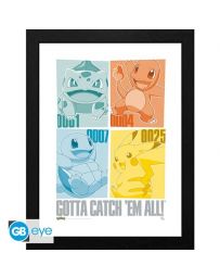 Poster Pokémon encadré : Pikachu & Kanto Starters 30x40Cm
