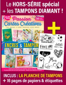 Le kit créatif : 1 planche de tampons diamant + Passion Cartes Créatives "Tampons et encres"