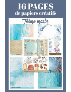 Lot de 16 pages de papiers - Thème marin - Passion Scrapbooking n°111