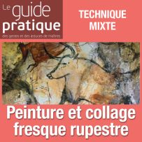 Matières, peinture et collages pour une fresque rupestre, technique mixte