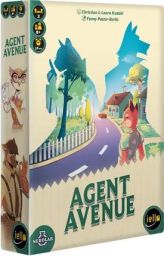 Boîte du jeu Agent Avenue illustrée avec une scène stylisée de rue résidentielle, silhouettes d’animaux anthropomorphes et ambiance colorée, avec un personnage renard au premier plan.