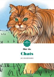 Couverture du mini-bloc Art-Thérapie « Chats » montrant un grand chat roux aux yeux verts dans un décor d’herbe, avec l’indication 60 coloriages.