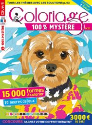 Avec Coloriage 100% Mystère, vous pourrez vous détendre grâce aux vertus de l'Art-thérapie. En suivant les numéros, vous allez créer de très jolis dessins colorés - Achat magazine sur Divertistore