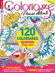 A vous le coloriage détente autour de 7 thèmes : Printemps, samourais, Pop art, motifs, fleurs et mandalas dans ce nouveau magazine Coloriage Pause détente de Diverti Editions