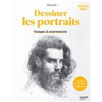 Couverture du livre Dessiner les portraits : Visages & expressions par Oliver Sin. Portrait d'un homme barbu aux cheveux longs réalisé au fusain.