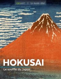 Couverture du livre Hokusai Le souffle du Japon avec illustration du mont Fuji en estampe japonaise traditionnelle aux couleurs rouge et bleu.