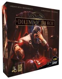 Boîte du jeu de société "Le Dilemme du Roi" édité par IELLO. L'illustration aux tons sombres et dramatiques montre un souverain assis sur son trône, la tête dans la main face à une coupe et une balance, avec la mention "EXPERT" et les logos de la gamme.