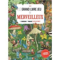 Couverture de l'album "Le Grand livre jeu du merveilleux : un cherche et trouve fantastique" de l'illustrateur Subi. Le dessin fourmille de détails avec des fées, des lutins et des créatures de la forêt. Éditions La Martinière Jeunesse.