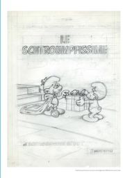 Illustration noir et blanc issue de l’univers Peyo avec personnages de Johan et Pirlouit, style dessin original et ambiance médiévale.