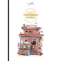 Couverture du livre "Mes petites boutiques asiatiques" de Kaevane aux éditions Dessain & Tolra. L'illustration centrale représente une charmante boutique japonaise traditionnelle en bois sur deux étages, riche en détails (pots de fleurs, enseignes, oiseau
