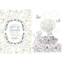 llustrations de coloriage représentant une scène naturelle avec une enfant, des fleurs et des oiseaux ainsi qu’un univers miniature d’objets et animaux, traits fins et ambiance apaisante. Achat sur Divertistore.com.