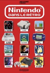 Couverture du livre "Nintendo dans le rétro" sur fond rouge avec illustrations pixelisées de consoles Nintendo, personnages iconiques comme Mario et références aux jeux cultes. Achat sur Divertistore.com.