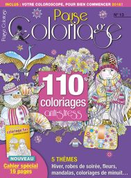 Pause Coloriage n° 13 Thèmes : hiver, robes de soirée, fleurs, mandalas…