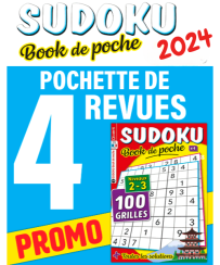 Pochette 2024 Sudoku de Poche : 4 numéros avec 100 grilles chacun, niveau 2‑3, pour jouer, réfléchir et progresser en sudoku partout.