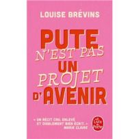 Couverture du Livre de Poche "Pute n'est pas un projet d'avenir" de Maitresse Gilda. Le visuel montre un portrait en noir et blanc de l'autrice, une femme aux cheveux courts et au regard intense. Le titre est écrit en grand caractères jaunes et blancs sur