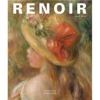 Couverture du livre "Renoir" avec portrait impressionniste d’une femme au chapeau rouge, touches floues et lumineuses caractéristiques du style de Renoir. Achat sur Divertistore.com.