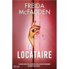 Couverture du livre La Colocataire de Freida McFadden, thriller psychologique sombre montrant une main ensanglantée entrouvrant une porte rose, ambiance inquiétante et oppressante.