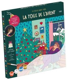 Coffret La Toile de l’Avent par Mathou, peinture au numéro 24 jours, illustration cocooning à compléter.