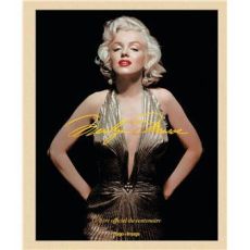 Couverture du beau livre "Marilyn Monroe : Le livre officiel du centenaire". Elle présente un superbe portrait de l'actrice blonde platine dans une robe dorée sur fond noir.