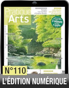 La version téléchargeable du magazine Pratique des Arts n°110 : Peindre à la manière d'Eugène Bourdin, comprendre la lumière dans les paysages à l'aquarelle, apprendre les secrets des verts de la nature, suivre les bonnes règles de composition…