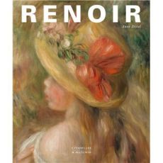Couverture du livre "Renoir" avec portrait impressionniste d’une femme au chapeau rouge, touches floues et lumineuses caractéristiques du style de Renoir. Achat sur Divertistore.com.